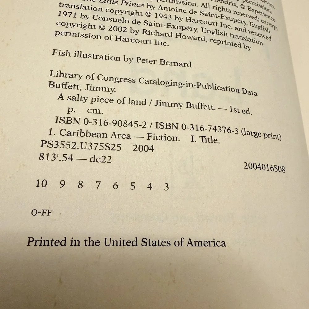 Jimmy Buffett A Salty Piece Of Land Hardcover Book 2004 First Editon HC DJ VTG